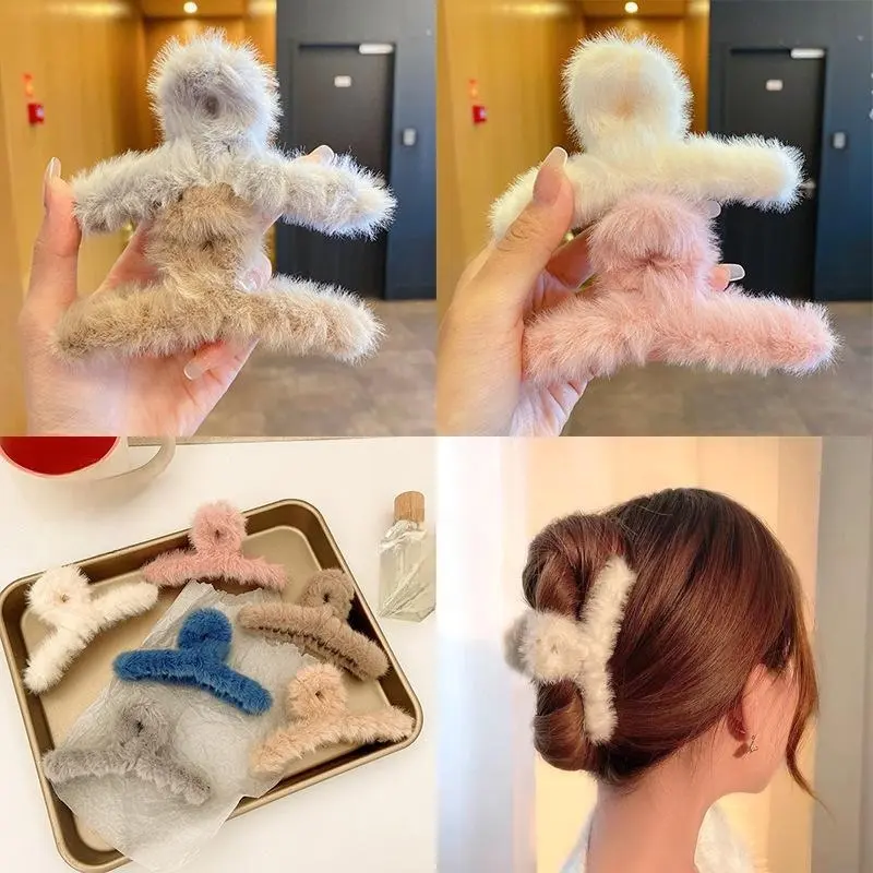 MSS (COD) Jedai Bulu Halus Motif Polos Jepit Rambut Gaya Korea Warna Soft Aksesoris Rambut Wanita Import Hadiah Clips 1