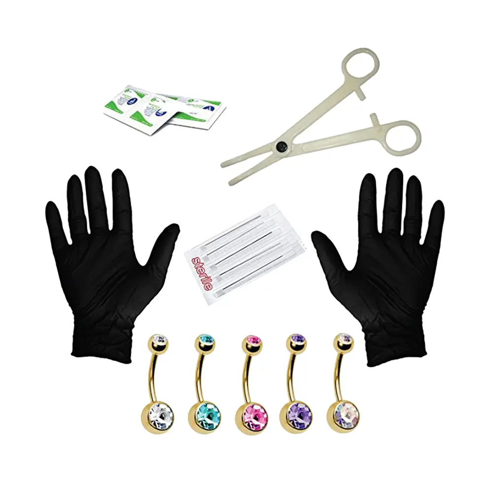 Piecing Kit Body Puncture 16.00X7.00X1.00CM Golden 15 Pcs
