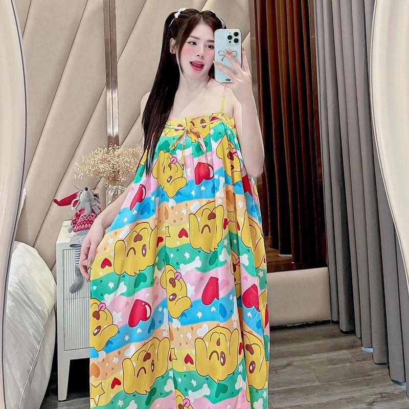 ( BIGSIZE 60-90KG ) Váy ngủ 2 dây đầm măc nhà chất lụa ngọc trai mềm mát Dress Đầm Ngủ