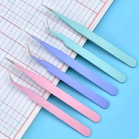 BISA COD 5841 Tweezer Sticker Pinset Bengkok Pinset Lurus / Tweezer Pinset Penjepit Stiker Scrapbook Tools Warna Pastel Lucu Asli