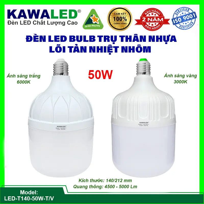ĐÈN LED BULB TRỤ THÂN NHỰA LÕI TẢN NHIỆT NHÔM 20W 30W 40W 50W BẢO HÀNH 24 THÁNG 3
