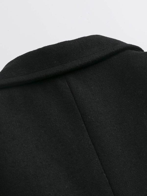 Men's Regular Fit Solid Lapel Collar Single Breasted Woolen Coat Without Sweater, Casual Long Sleeve Button Front Outerwear For Fall & Winter, Men's Clothes For Daily Wear 2
