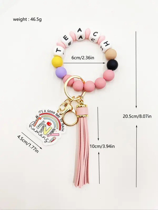 Creative Letter Pattern Tassel Decor Metal Keychain, Cute Hand Made Beaded Bracelet Decor Key Ring, Fashionable Cute Keychain for Men & Women, Charms, Personalized Gifts for Her 7