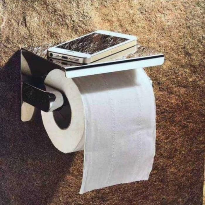 Tempat Tisu Toilet Stainless Tissue Gulung Roll Handphone HP Holder 0