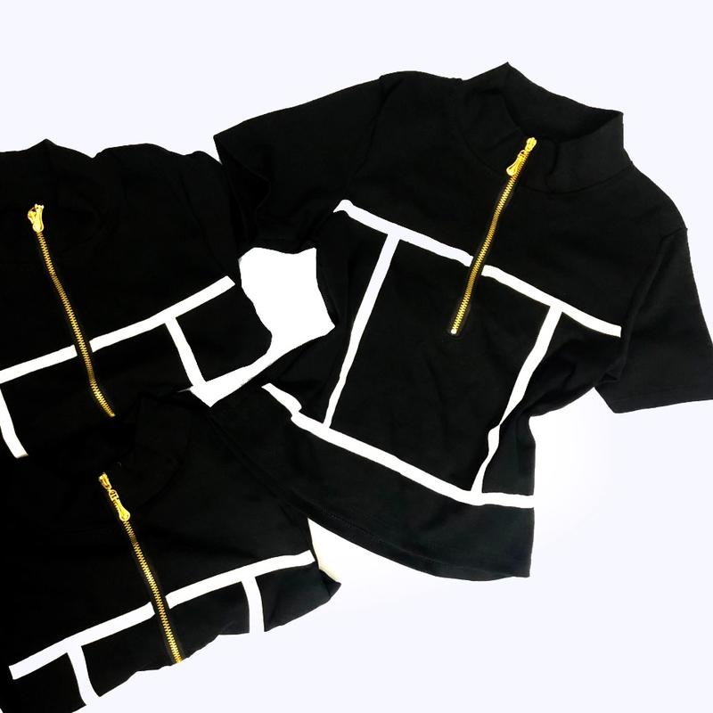 áo croptop dây kéo  chạy viền lập thể cho phái Nữ 0