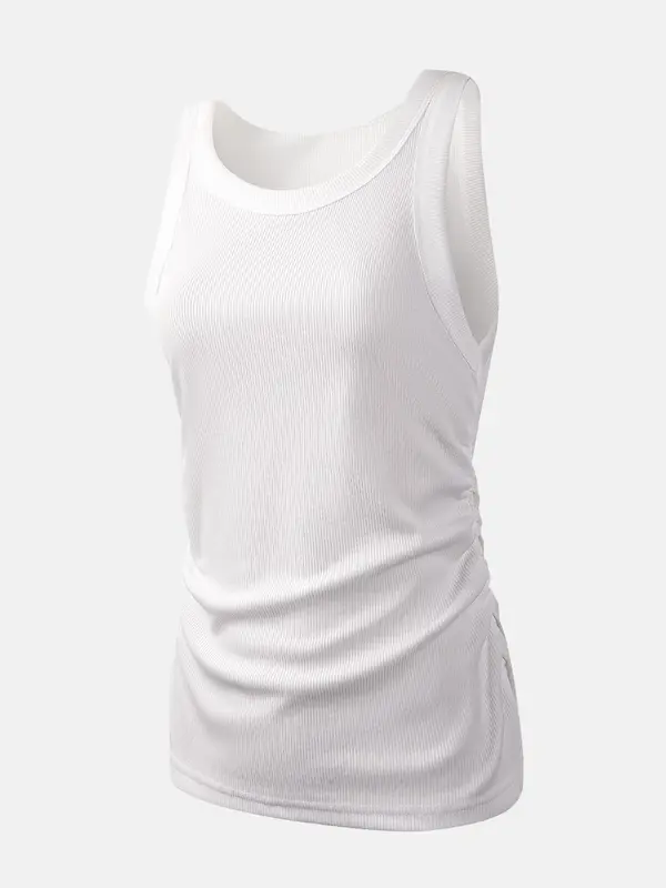 Women's Solid Ribbed Sports Tank Top, Casual Breathable Quick Drying Sleeveless Sports Top for Summer, Ladies Sportswear for Indoor Outdoor Wear 5