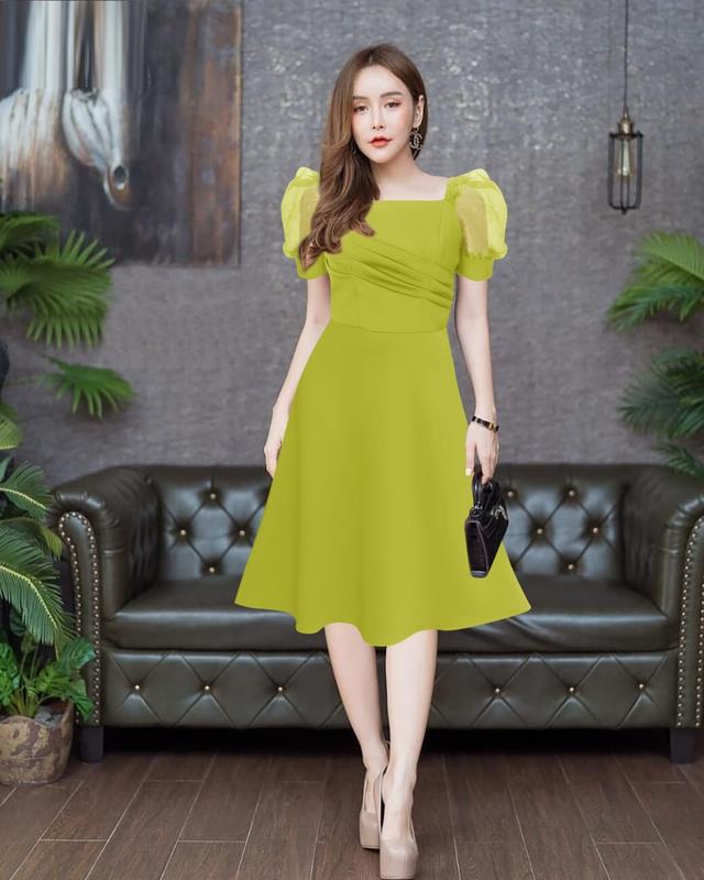 Midi Dress Pesta Lengan Pendek Kerah Sweatheart Terbaru Simple Mewah Elegan Bisa Formal Kasual 4