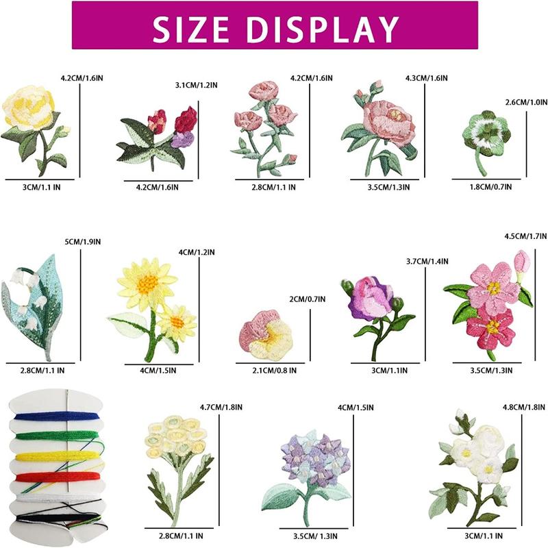 Product Introduction of Decorative 15pcs Mini Flowers 15 Patterns Mini Floral Iron on Patches Embroidered Patches Jeans 15