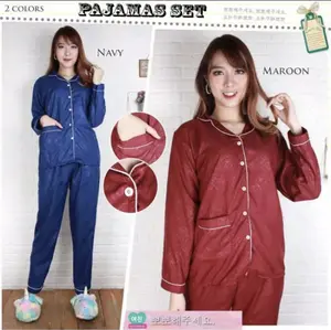 PROMO SETELAN PIYAMA WANITA DEWASA BAHAN EMBOS POLOS, LENGAN PANJANG DAN LENGAN PENDEK, L & XL