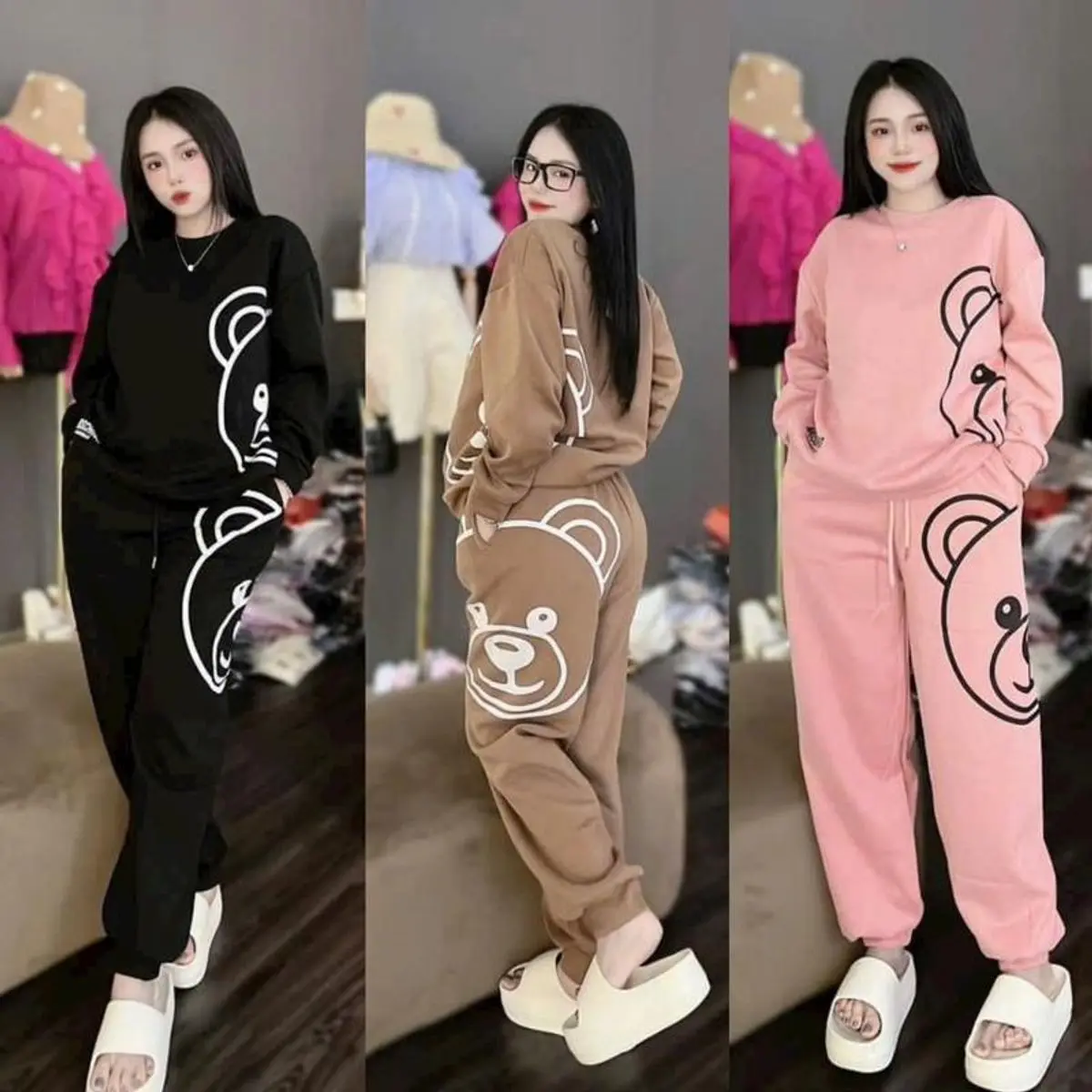 Set bộ đồ mùa đông,đồ nỉ bông in gấu dễ thương tay dài quần dài 3 màu xinh xắn chất nỉ bông mềm chuyên sỉ gia rẻ được kiểm hàng Pao SALLE SHOP Nhung Nữ