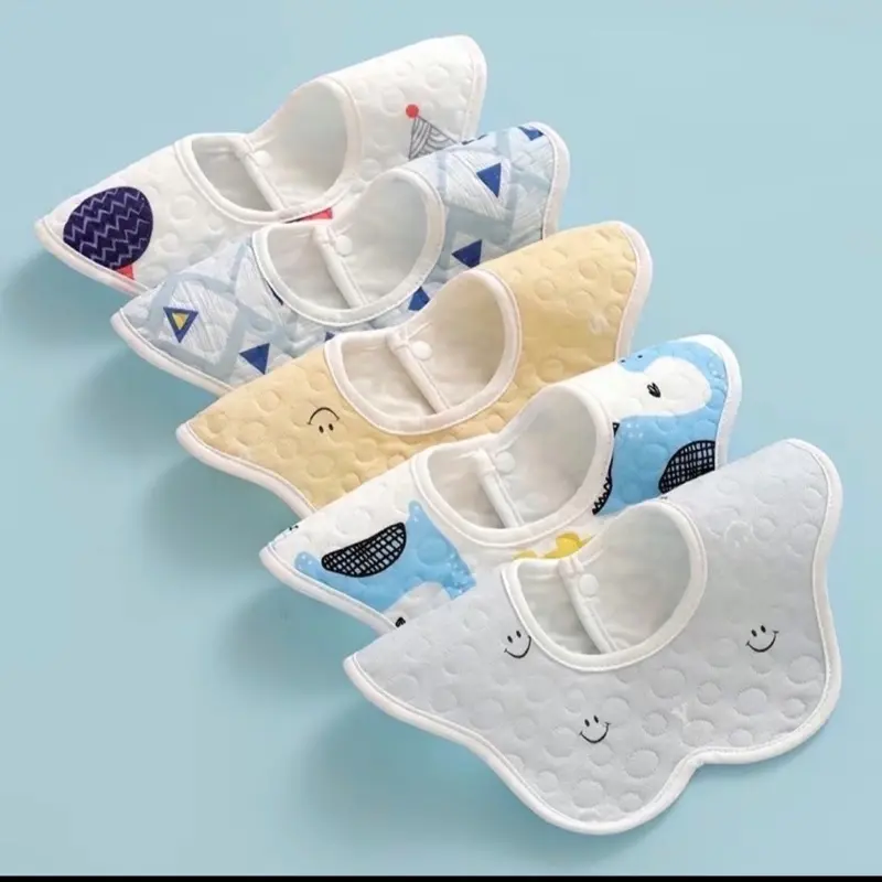Yếm tròn chống thấm xoay 360 độ cho bé - Sét 5 cái, chất liệu cotton mềm mịn, thấm hút tốt, nhiều họa tiết yếm  đeo  cổ  cho  bé  thêu  tên yem  vuong  chobe yemandam  silicon trì  yếm
