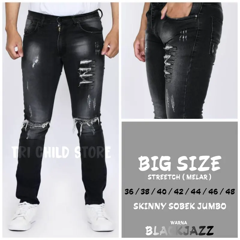 SOBEK JUMBO 27-44 Celana Jumbo sobek pria/Celana Ripped jeans Pria BIG SIZE Bahan streetch melar S-6XL 0