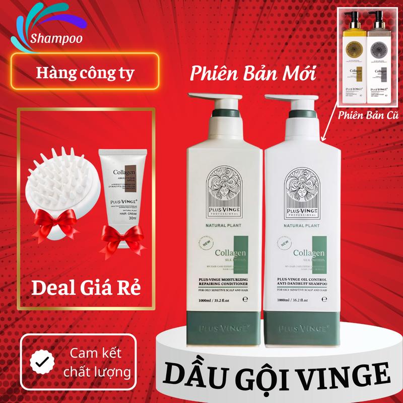 Cặp dầu gội xả Collagen Plus Vinge 1000ML giúp suôn mượt thơm tóc Gội Đầu