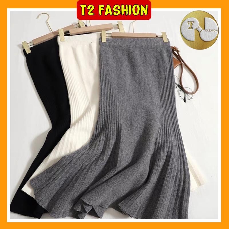 Chân váy len đuôi cá xếp nếp eo cao Nữ Khuy