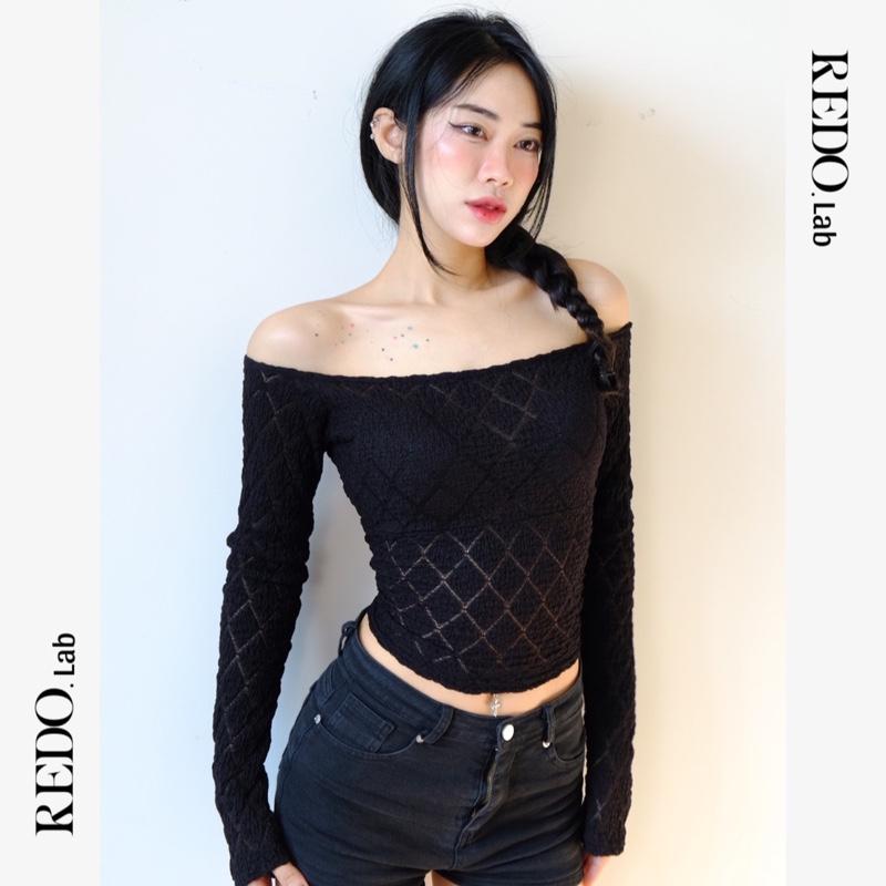 REDO.Lab - ÁO THUN REN ÔM BODY MỎNG NHẸ HOẠ TIẾT KẺ Ô KHÔNG LÓT