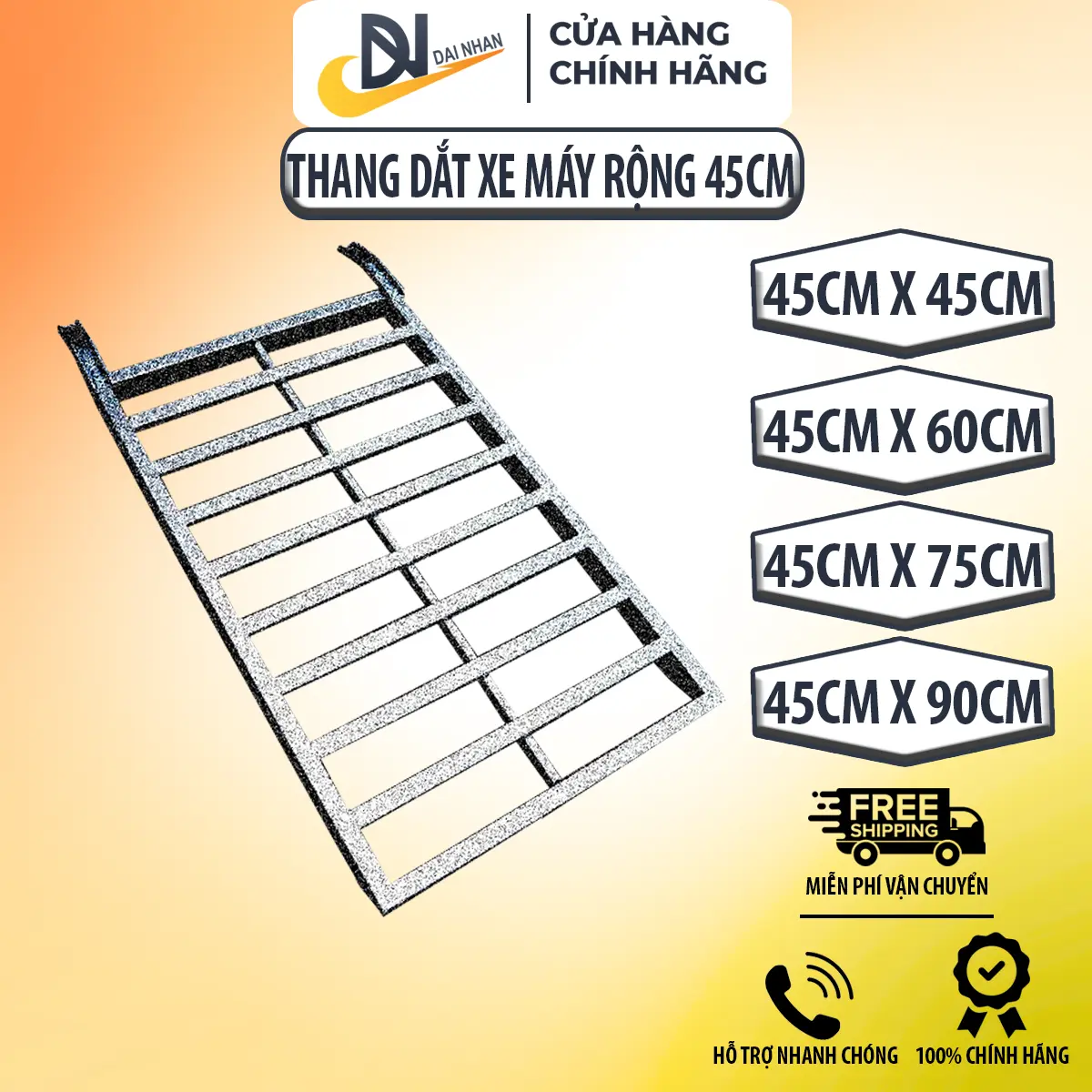 Thang dẫn xe máy DAINHAN, chất liệu thép chắc chắn, sơn tĩnh điện, tải trọng lớn