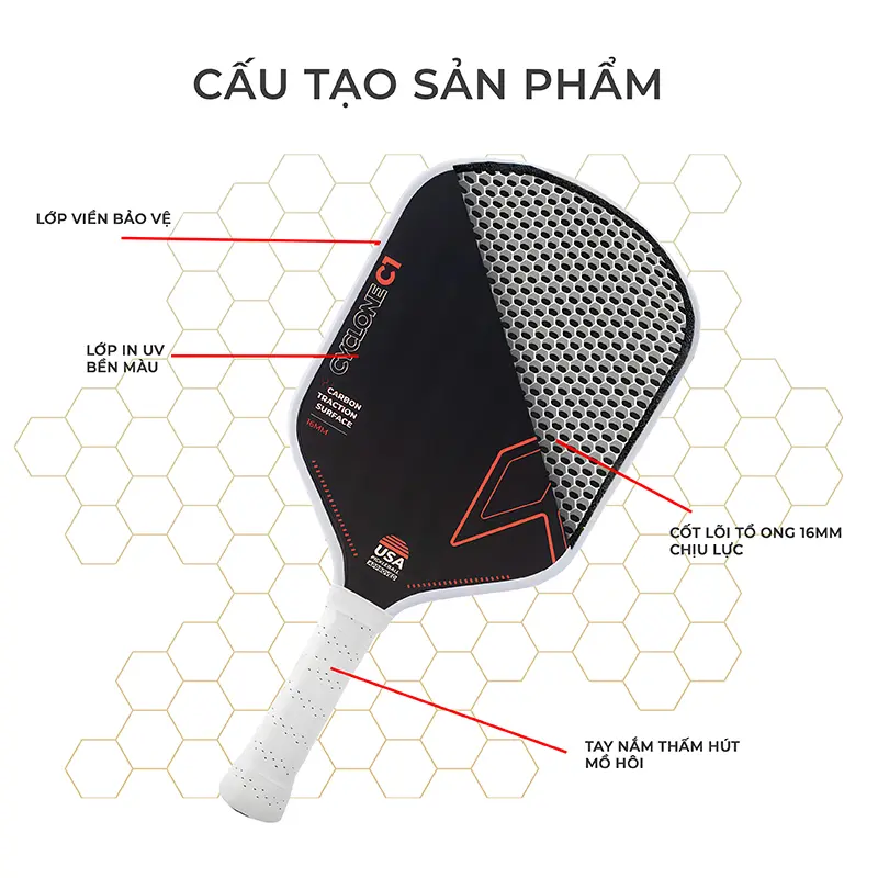 Vợt Pickleball viền đen đỏ siêu nhẹ - Super Quality PK01.8 7