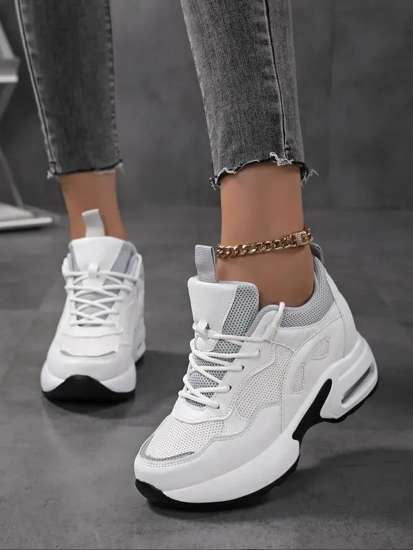 2024 Women's Colorblock Lace Up Low Top Trainers, Casual Comfortable Breathable Mesh Sports Walking Shoes for Summer 2024, Chunky Sneakers for Travel 4