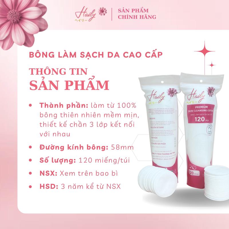 Product Introduction of Combo 10 Gói Bông Tẩy Trang Haily 3 Lớp Sợi Tự Nhiên Mềm Mịn 1200 Miếng + 1 Bịch Khăn Mặt Khô Đa Năng 50 Tờ Khăn Lau Mặt 2