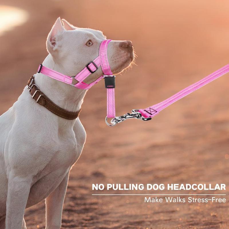 TikTok Shop No Pull Dog Headcollar Reflective Head Halter Collar for Dogs Padded Dog Head Collar to Stop Heavy Pulling Anti Pull Muzzle Leash Pink Large