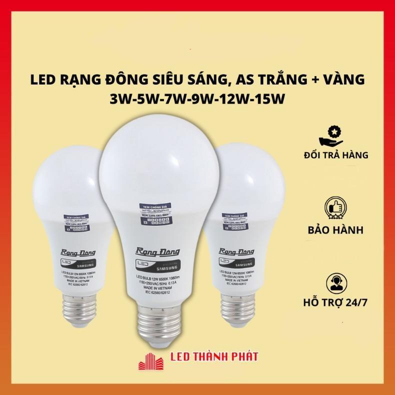 Bóng đèn LED RẠNG ĐÔNG 15w 12w 9w 7w 5w 3w siêu sáng tiết kiệm điện , LED BULB tròn bảo hành 06 tháng