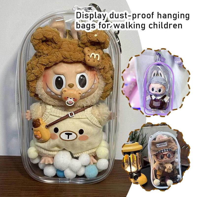 Product Introduction of [Only Bag] Transparent Storage Bag For 15-17CM LABUBU Dust Proof Cotton Doll Baby Walking 19cm Hanging Bag 8