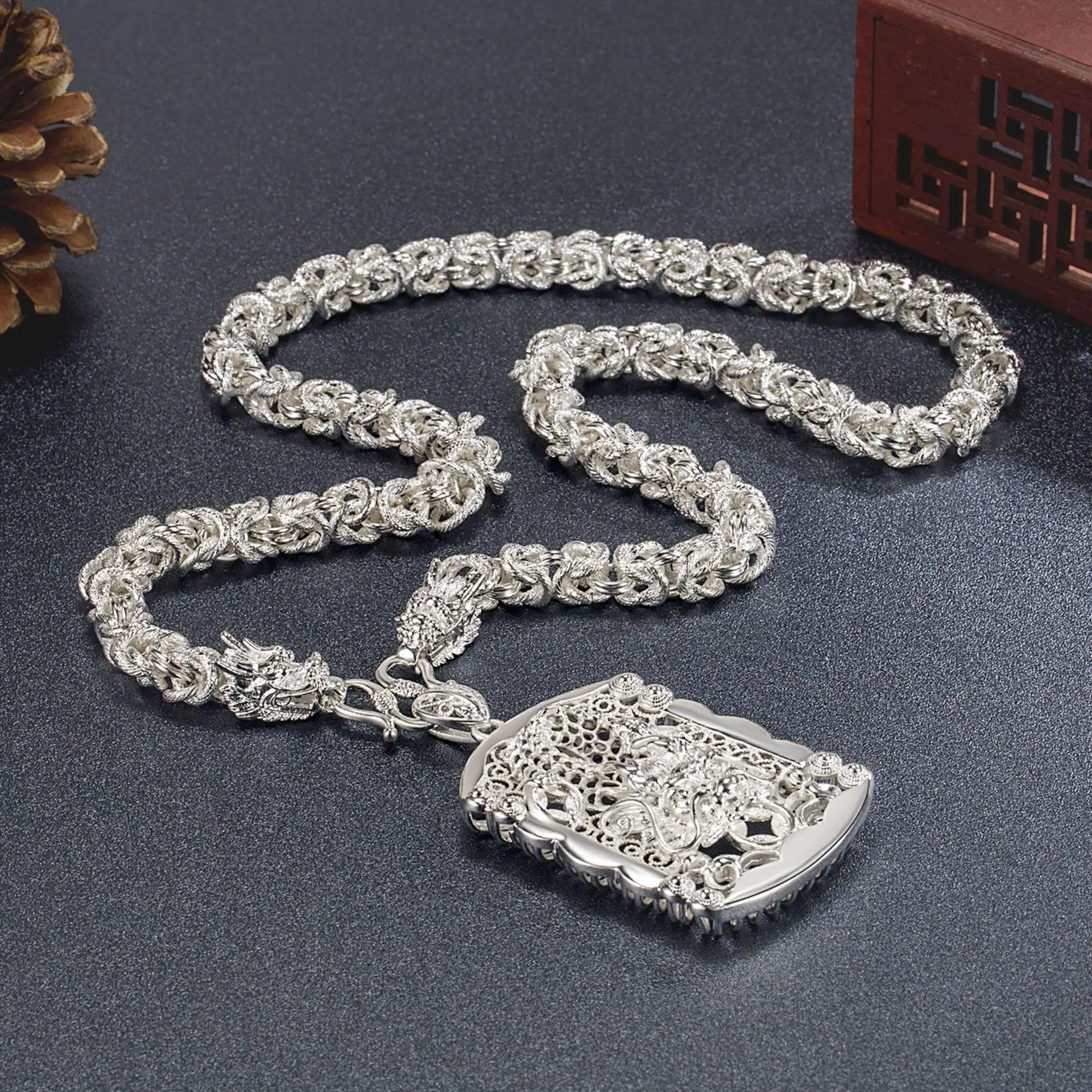 Silver-Plated Domineering Dragon Large Hanging Tag Pendant Men's Ethnic Style Domineering Dragon Brand Deep HALOWA Large Pendant Pendant