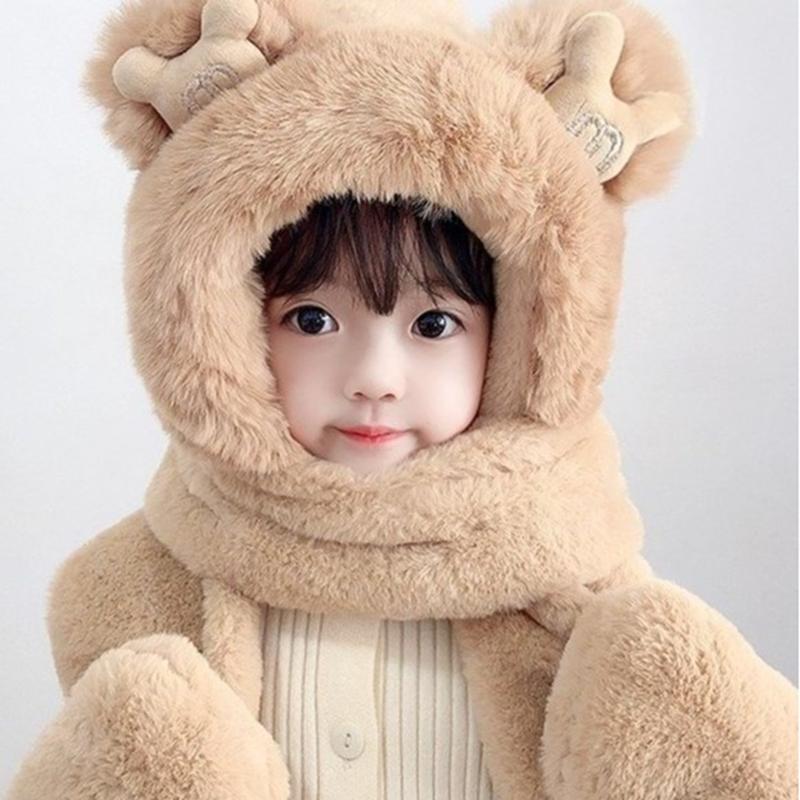 Product Introduction of Mũ trùm đầu kèm khăn có xỏ tay tai thỏ nổi dễ thương cho bé Len - Nhà kho Mười Nhàn  Hat Kem 4