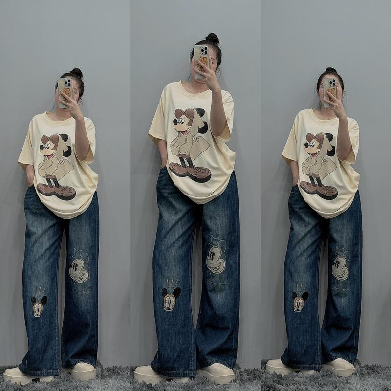 Quần Jeans Suông Thêu Hình Mickey BIGSIZE 55-95KG