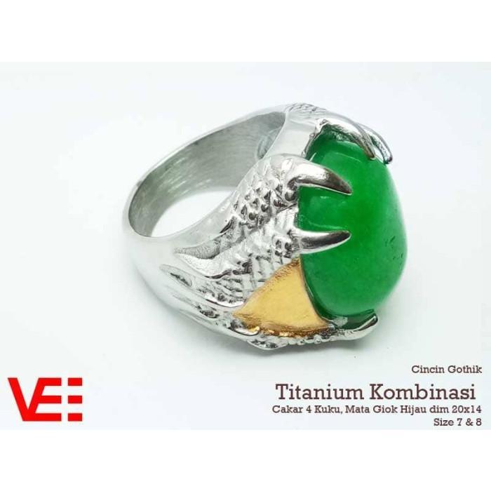 Gambar VeE Cincin Gothic Titanium Kombinasi Batu Giok Hijau - Cakar Naga 6 Ku dari Vee Jewelry Store Kota Bekasi Tokopedia