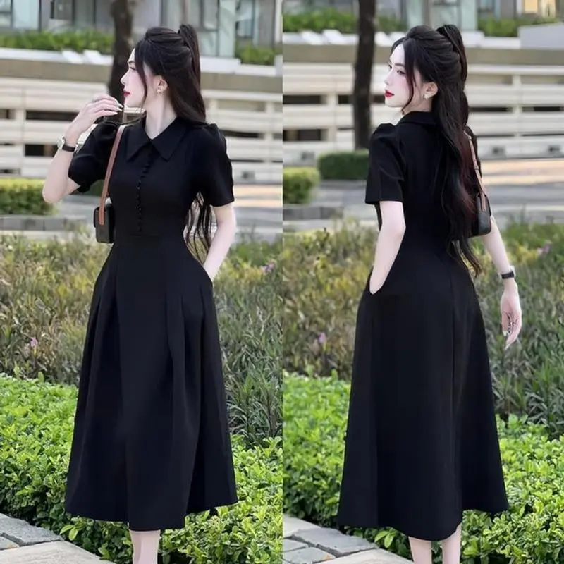 Đầm váy nữ cổ sơ mi tay ngắn đính nút thật dáng dài xᶖnh xắn phù hợp cho các nàng đi chơi, đi tiệc đá xám 0