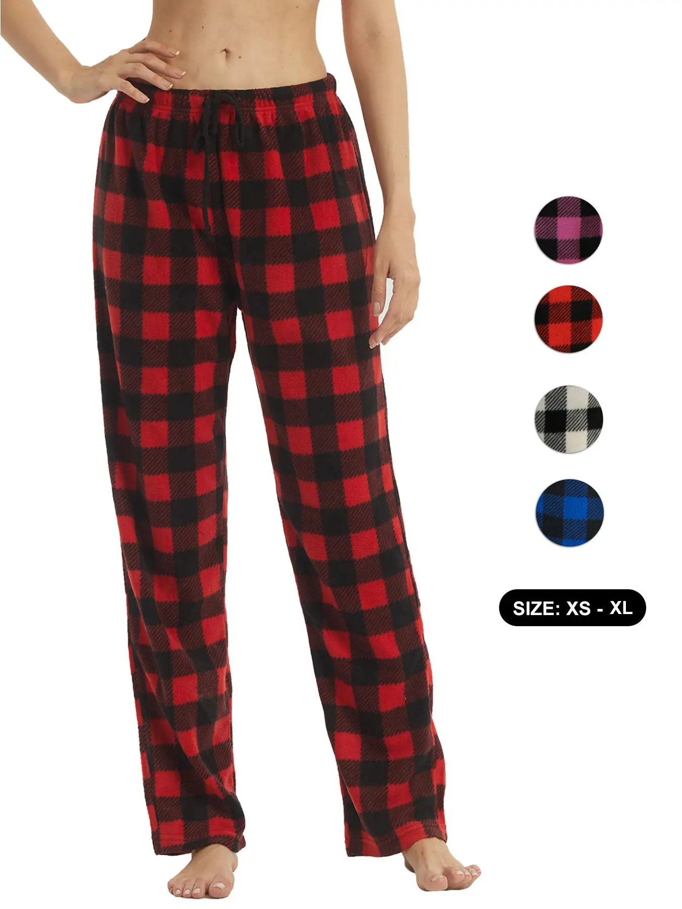 Women's Christmas Theme Plaid Print Drawstring Waist Pajama Pants, Casual Comfy Fuzzy Sleep Bottoms for Winter, Pants for Women, Lady's Sleepwear for Indoor Wear