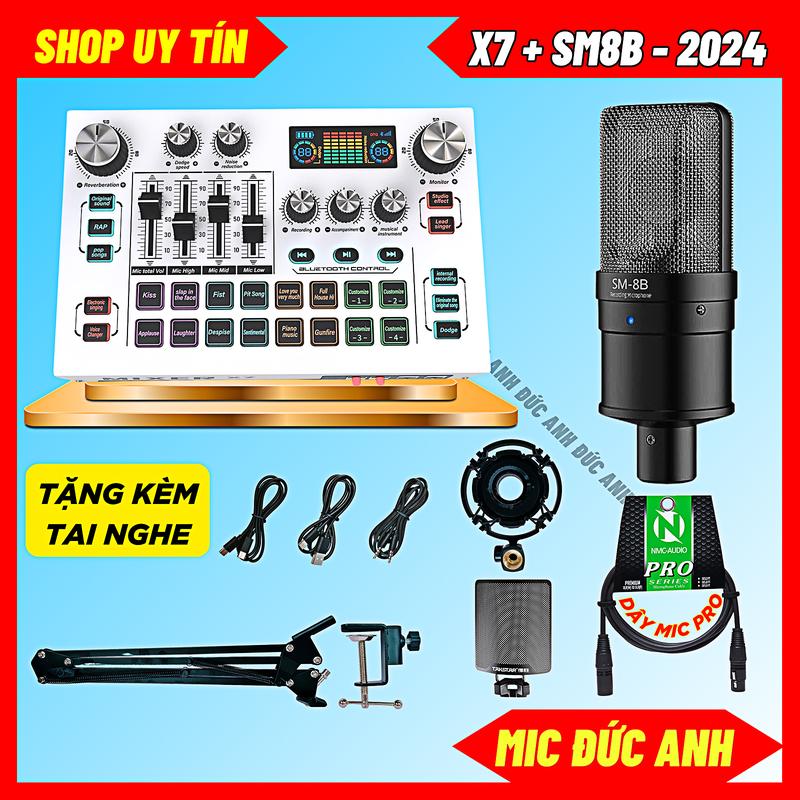 Bộ Sound Card X7 Đời Mới Mic SM8B New Màu Đen Chuyên Thu Âm, Micro Hát Livestream Cao Cấp Bảo Hành 1 Năm