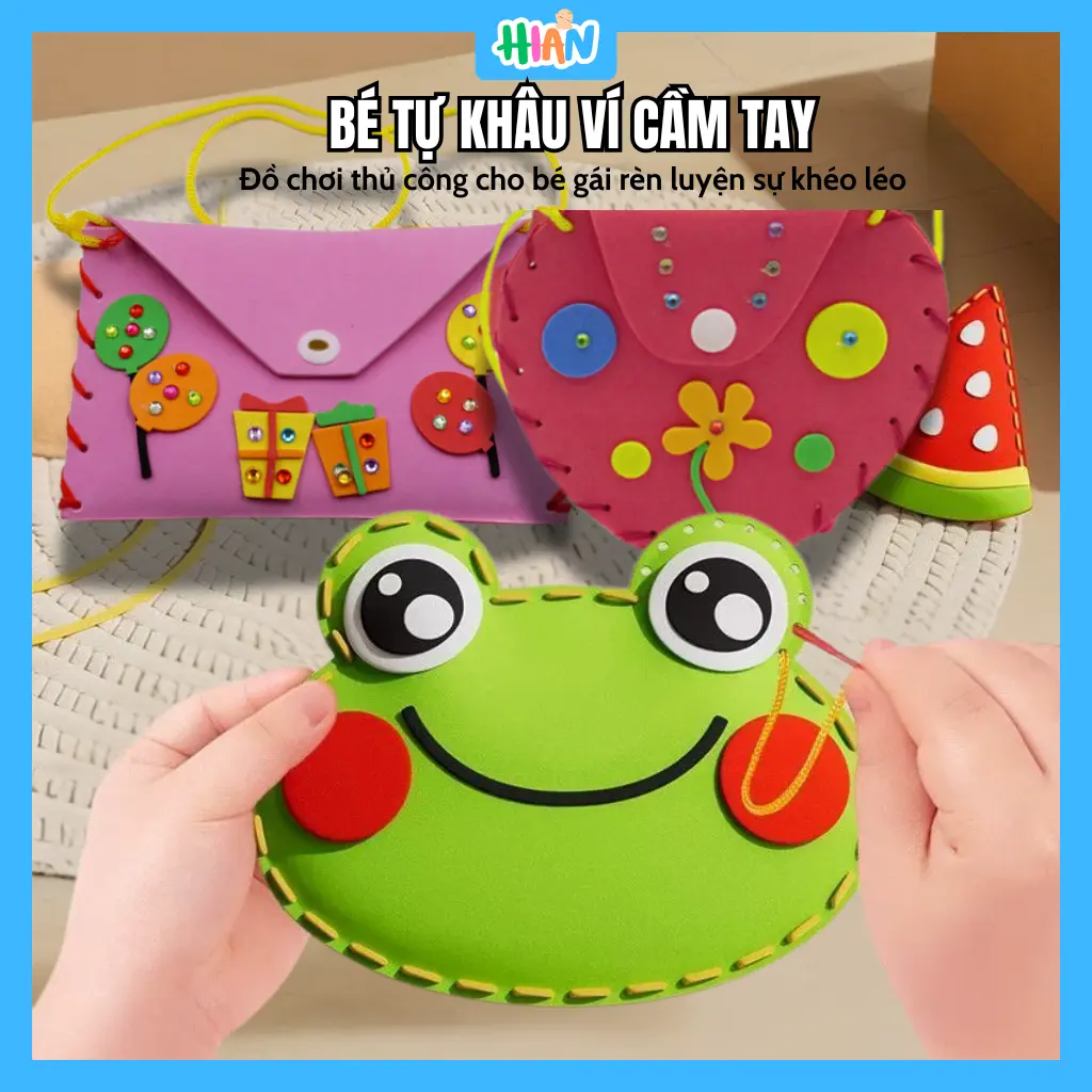Bộ Đồ Chơi Thủ Công Tự Khâu Ví Cầm Tay Cho Bé Gái - Giúp Bé Phát Triển Kỹ Năng, Rèn Luyện Sự Khéo Léo