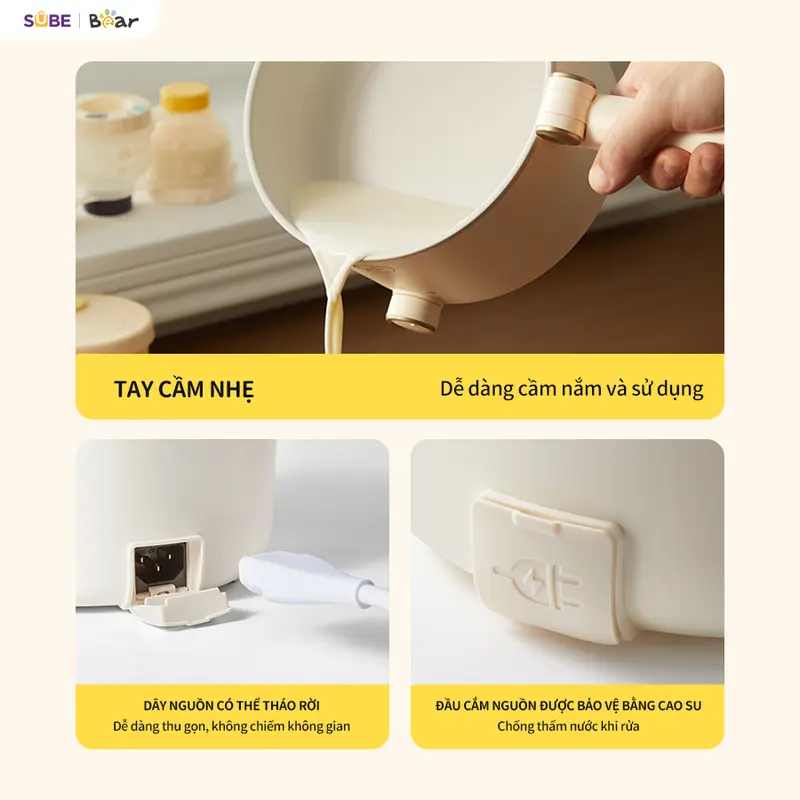 Nồi Lẩu Điện Đa Năng BEAR, Nồi Điện Nồi Đa Năng, Nồi Lẩu Điện Mini Sôi Nhanh Tiết Kiệm Thời Gian Thiết Kế Tay Cầm Gấp Gọn Tiện Lợi Chống Dính Dễ Vệ Sinh MC-4H16G 6