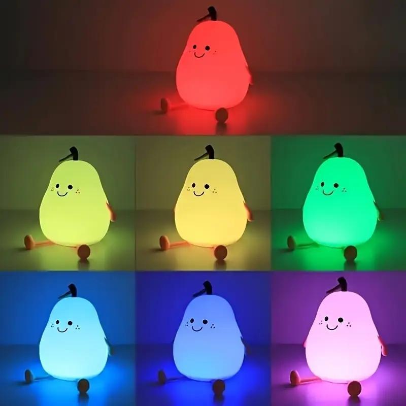 Cartoon Pear Shaped Night Light for Birthday Gifts, USB Rechargeable Color Changing Night Light, Ambient LED Lights for Bedroom Nursery Bedside Home Living Room Decor, Cute Bedroom Decor 9
