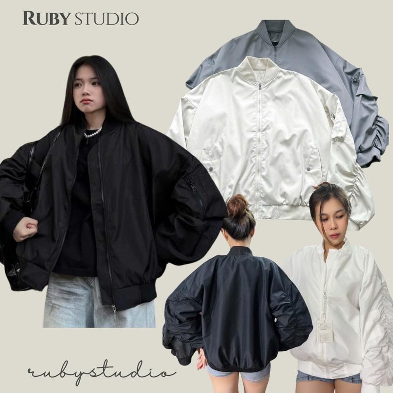 Áo Khoác Dáng BOXY Dù 2 lớp nhẹ nhàng Tay Nhún Phối Túi Đơn Giản Cá Tính Jacket