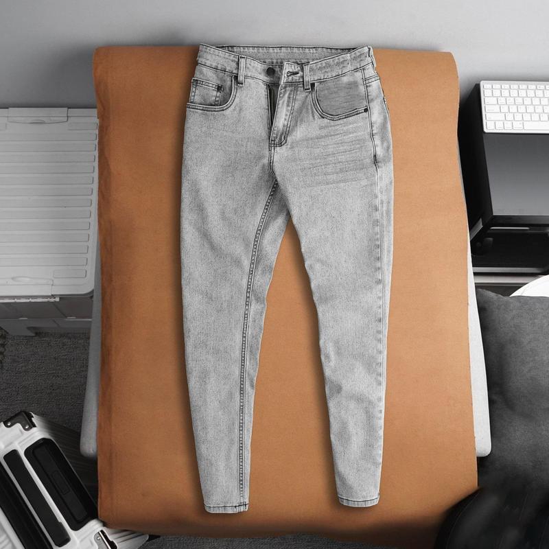 Quần jean dài nam trơn không rách chất bò co dãn nhẹ màu xám khói nhạt AH74 form skinny mới Menswear Pants