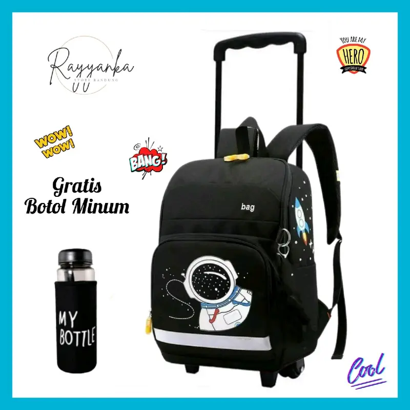Tas Troli Dorong Model Astron0t Untuk Laki Laki PAUD Dan TK SD Gratis My Bottle 1