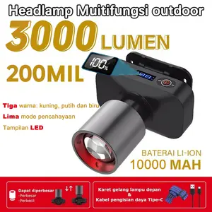 【Hemat】Senter Kepala Zoom Super Terang Tampilan Digital Zoom Lampu Kepala Super Terang Dan Awet Anti Air