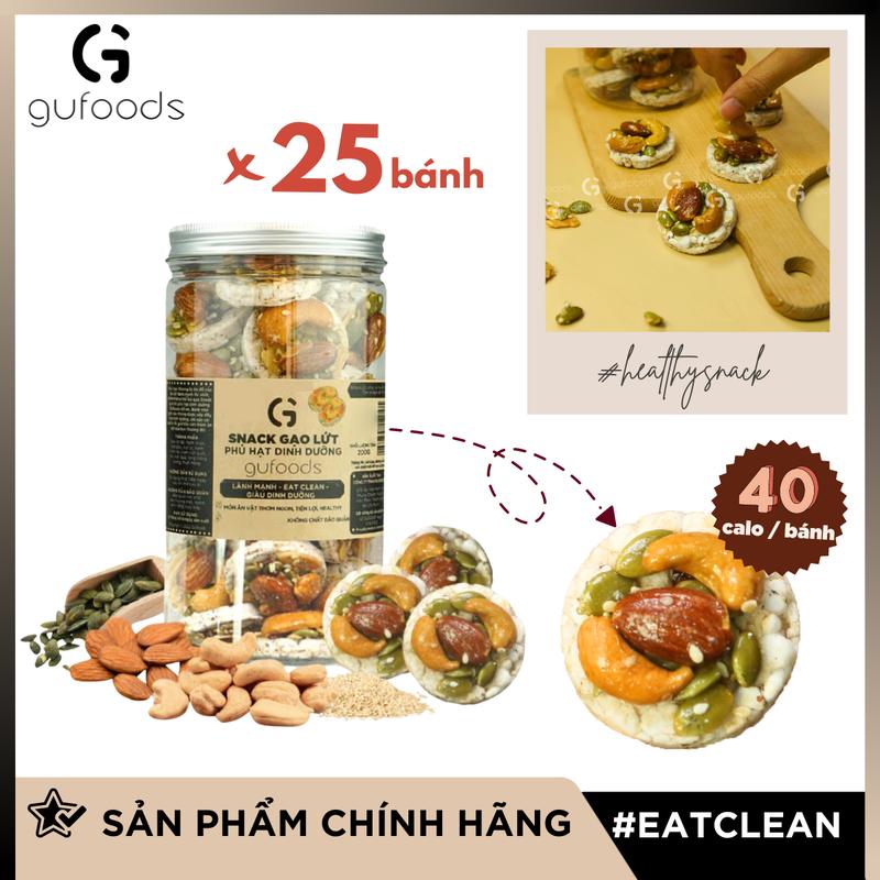Snack gạo lứt phủ granola siêu hạt GUfoods - Bữa ăn nhẹ tiện lợi, Ăn vặt healthy, Eat clean, Thuần chay (hũ 200g)