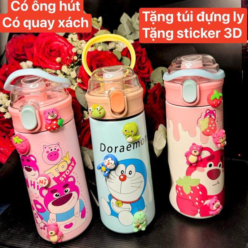 Bình giữ nhiệt cho bé đi học 500ml, bình uống nước cho trẻ em dễ thương có ống hút