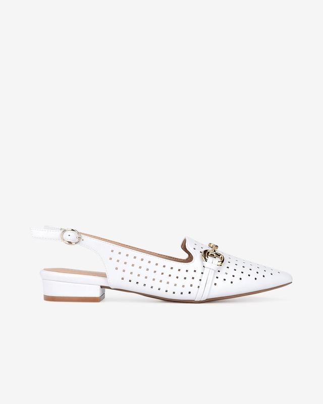Giày Búp Bê Nữ Đông Hải Phối Phụ Kiện Dập Lỗ Slingback Mũi Nhọn Gót Vuông 3cm - G5823