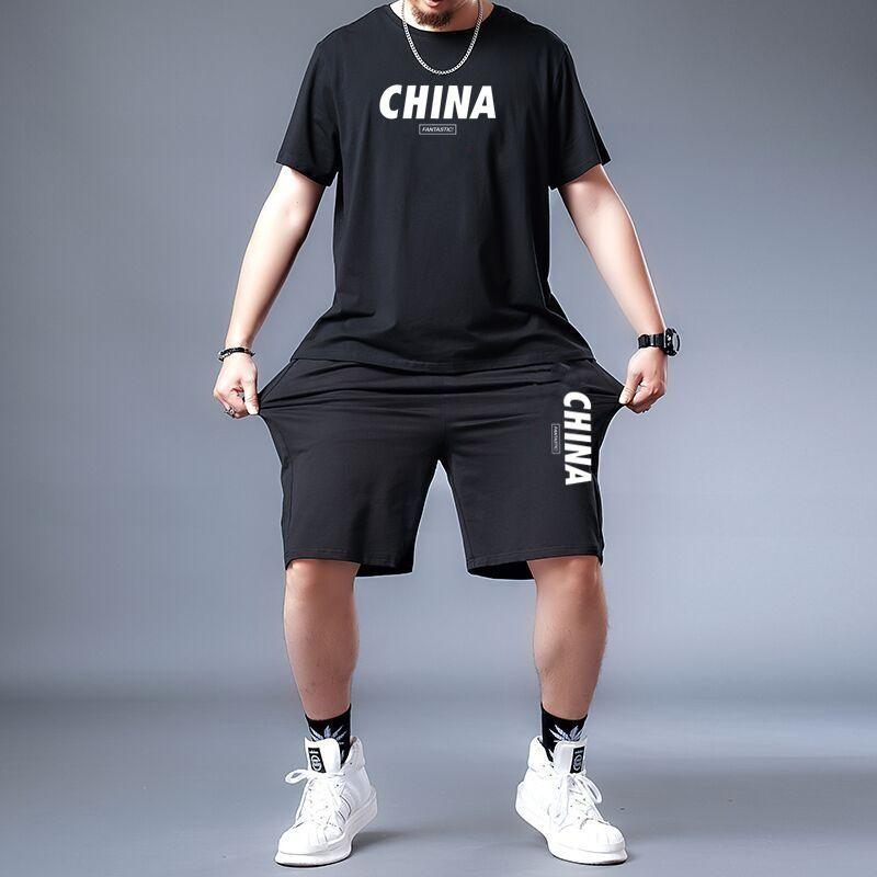 Product Introduction of Summer Short Sleeve Shorts Casual Running Sports Suit Men's Loose plus Size plus Size Men's Suit Overweight Man 7