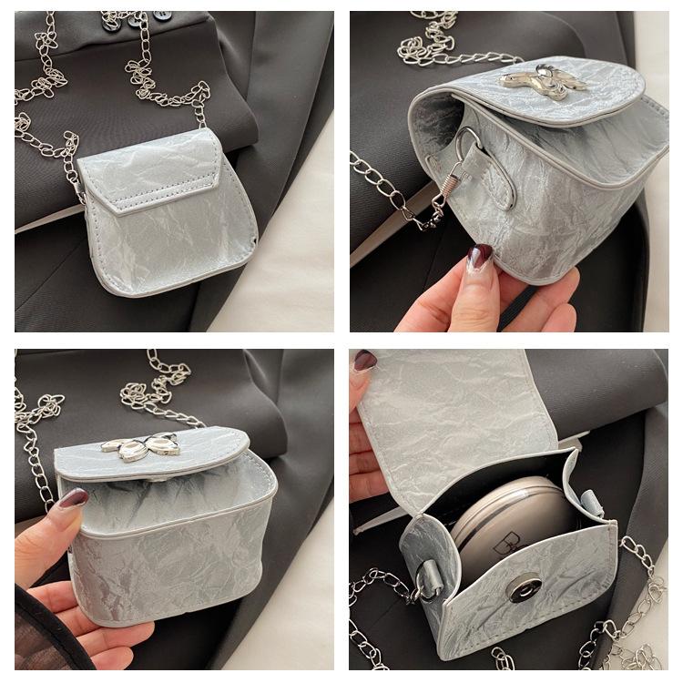 Product Introduction of 2024 Fashionable New Fresh Sweet Small Square Bag Butterfly Decoration Mini Advanced Texture Chain Crossbody Lipstick Pack 5
