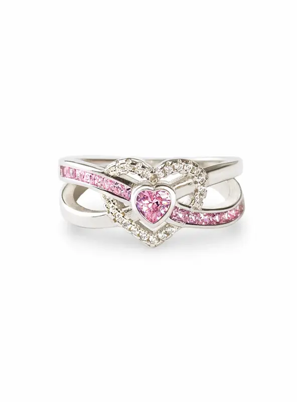 Women's Elegant Heart Design Promise Ring, Exquisite Trendy Artificial Zircon Decor Ring, Fashionable Jewelry for Women As Engagement Anniversary Birthday Gift, Valentine's Day, Gift 5