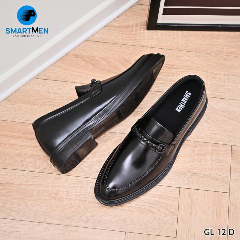 Giày lười nam công sở, kiểu loafer da bò cao cấp GL-12-D (màu đen) Smartmen, tăng chiều cao bí mật 5.5cm, đi êm chân. Penny loafer shoes