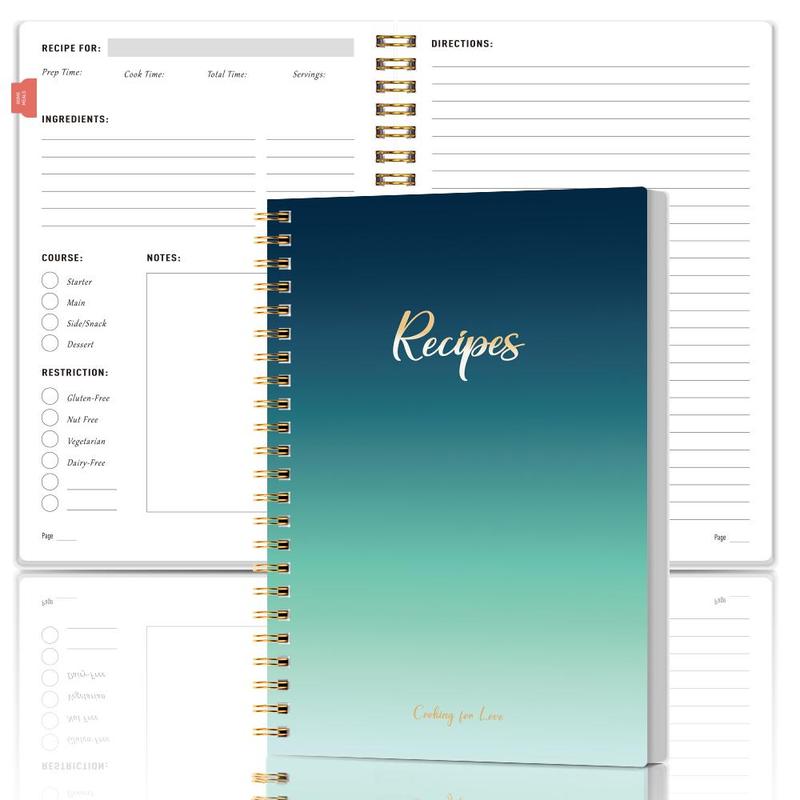 Product Introduction of A5 Blank Recipe Book, 1/4 Counts Spiral Bound Recipe Book with Simple Pages for Adults to Record and Organize Personal Recipes, Durable Plastic Cover, with St Labels 5