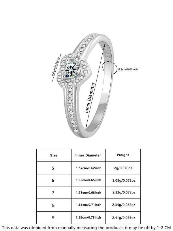 925 Sterling Silver Heart Shaped Rhinestone Decorated Ring, Gifts for Wife, Fashion Jewelry Accessories for Women & Girls, Trendy All-match & Exquisite Jewelry for Birthday Gift, Engagement Wedding Rings 1