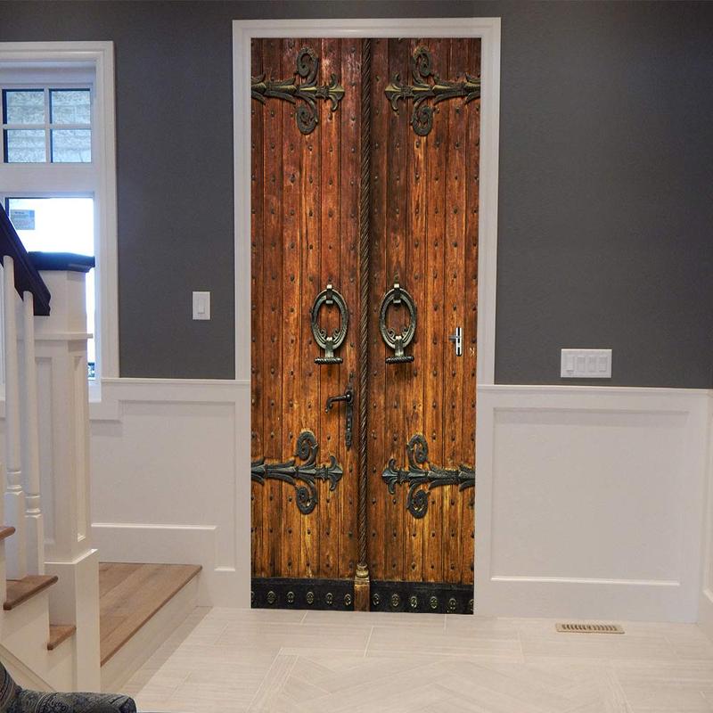 Vintage Door Pattern Door Sticker, 2pcs/set Removable Waterproof Door Sticker, Self-adhesive Wall Decal, Wall Decor for Home Living Room Bedroom, Home Decor 0